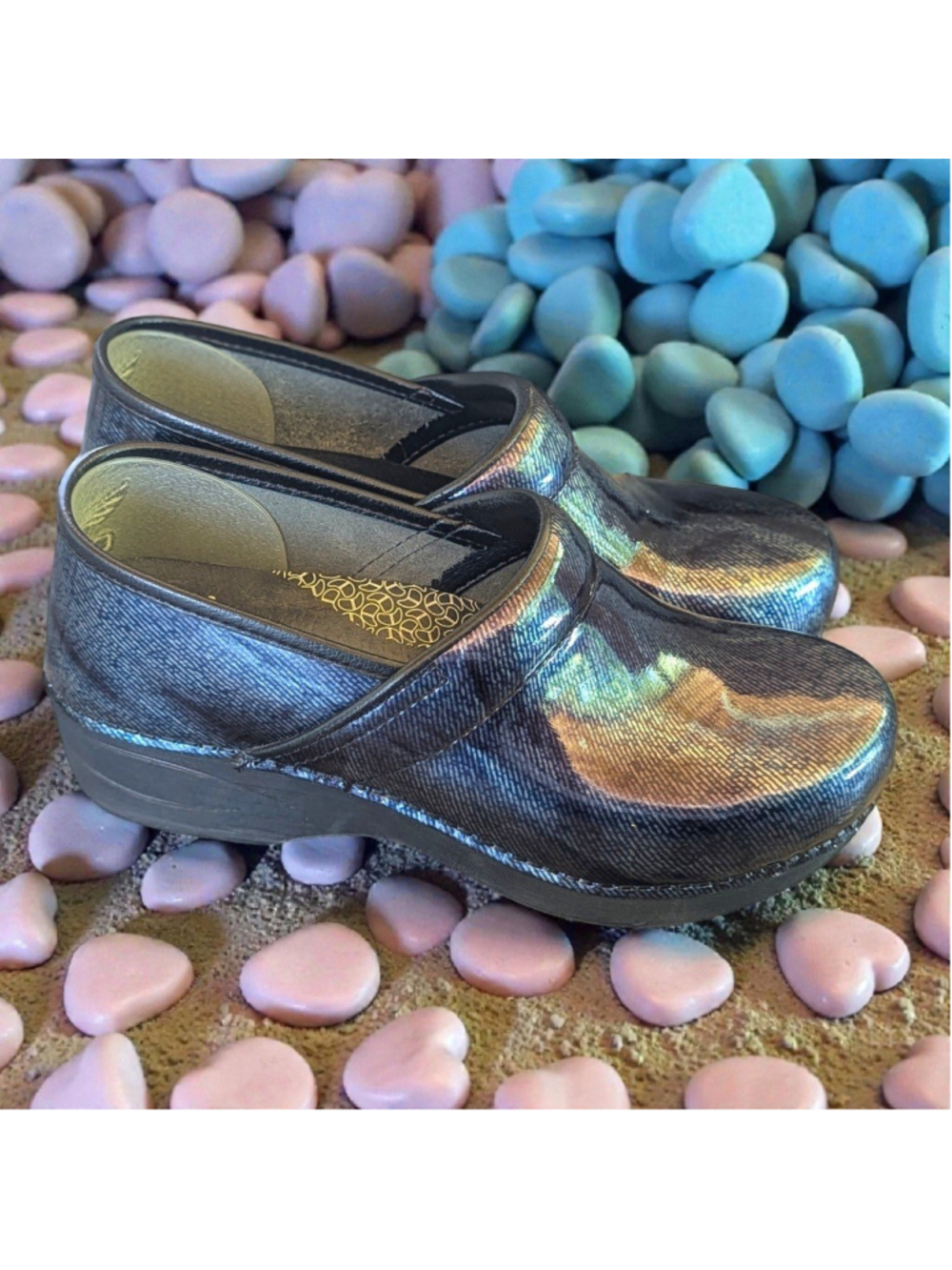 Dansko Patent Denim Iridescent Professional Clogs EU 39